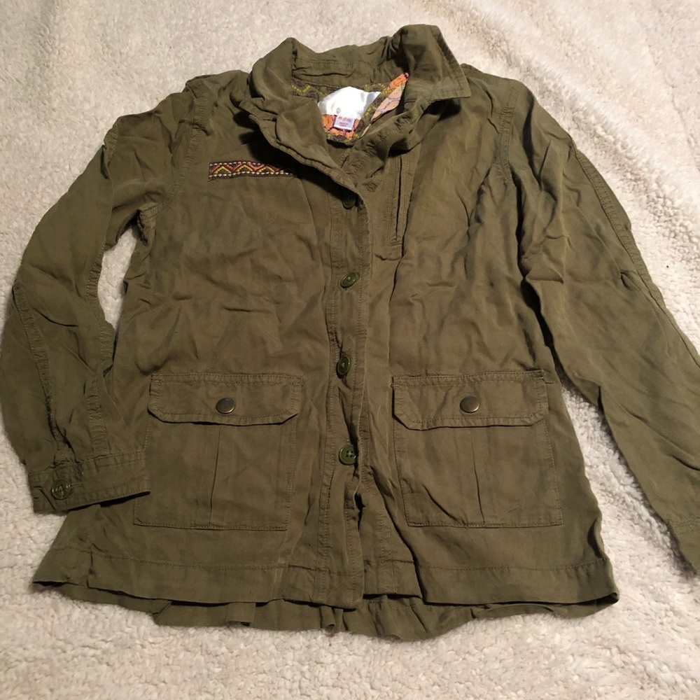Olive green Army jacket with embroidery detail